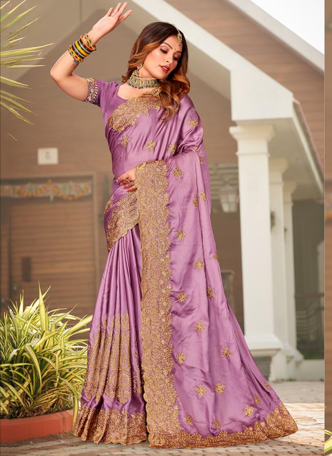 Pure Sattin Dusty Gajri Wedding Wear Embroidery Work Saree